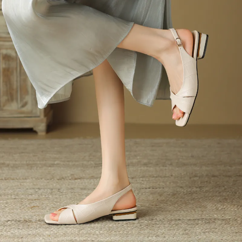 Mulinsen Rear Air Sandal Casual Single Shoes Approximately 2.2cm Women's Beige-8