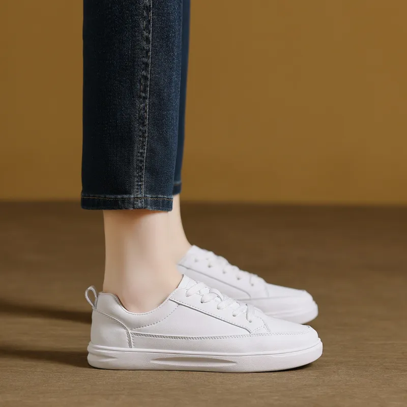 Mulinsen Wear resistant And Lightweight Low Top Skateboard Shoes Women's White-3