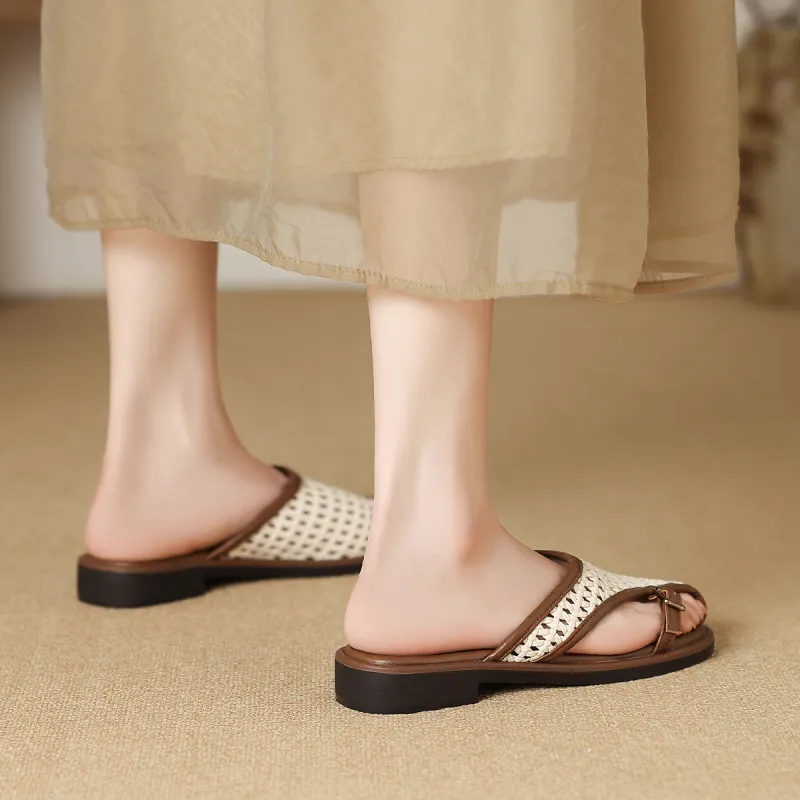 Mulinsen Rubber Sole Woven Stitching Abrasion Resistant Closed Toe Slippers Women's-5
