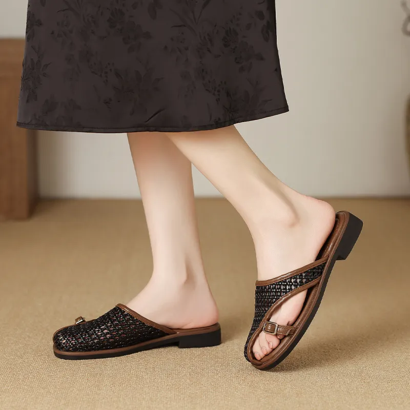 Mulinsen Rubber Sole Woven Stitching Abrasion Resistant Closed Toe Slippers Women's-10