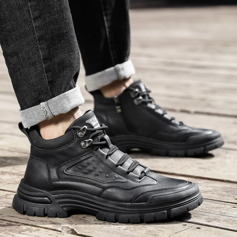Mulinsen Work Boots Men High Top Black/Khaki-5