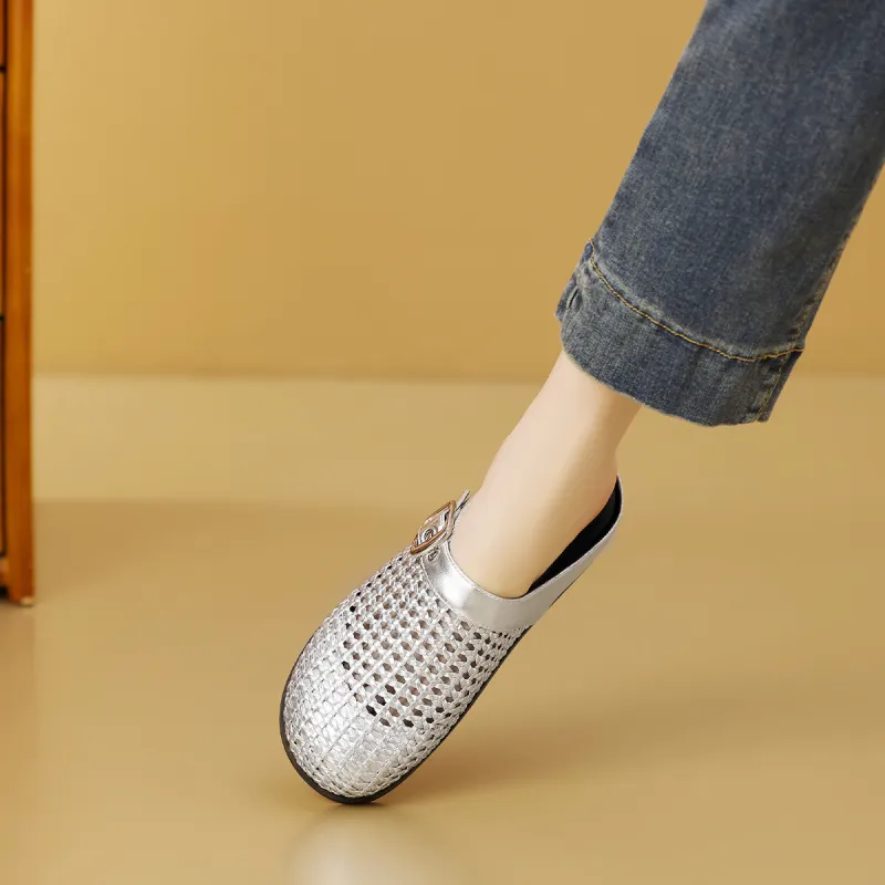 Mulinsen Stitching Cut Out Woven Abrasion Resistant Closed Toe Slippers Women's-11