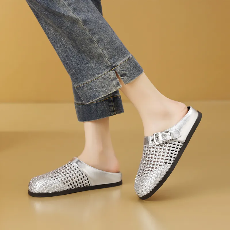 Mulinsen Stitching Cut Out Woven Abrasion Resistant Closed Toe Slippers Women's-9