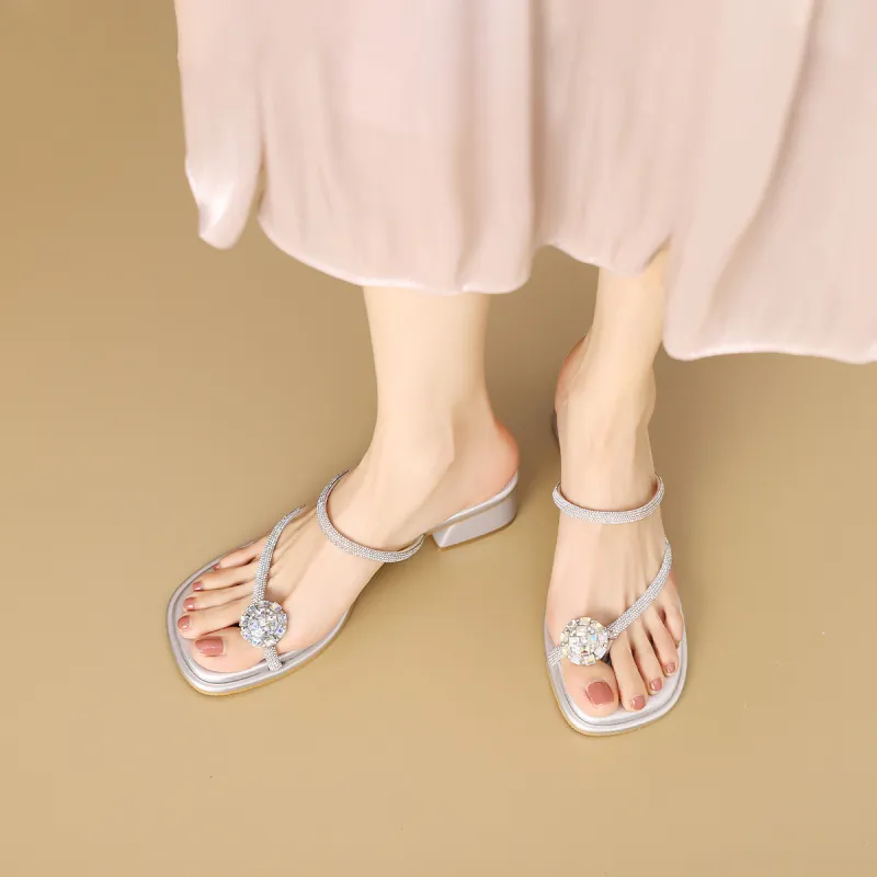 Mulinsen Rhinestone Abrasion Resistant Slip Resistant Flip Flops Women's-2