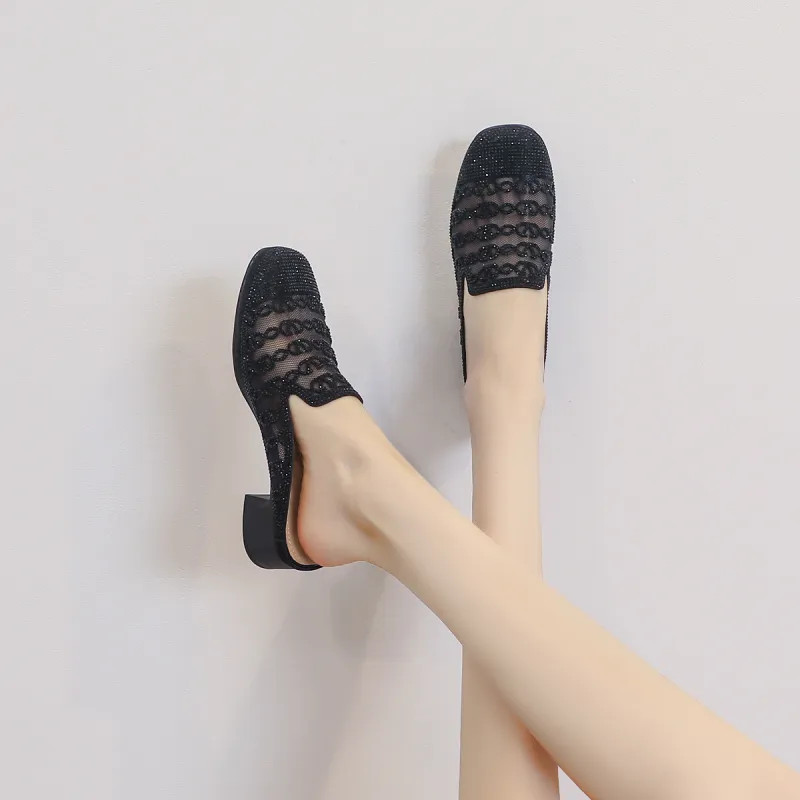 Mulinsen Rubber Sole Rhinestone Wrap toe Slippers Women's-12