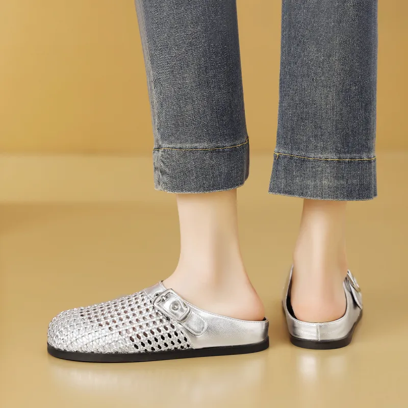 Mulinsen Stitching Cut Out Woven Abrasion Resistant Closed Toe Slippers Women's-10