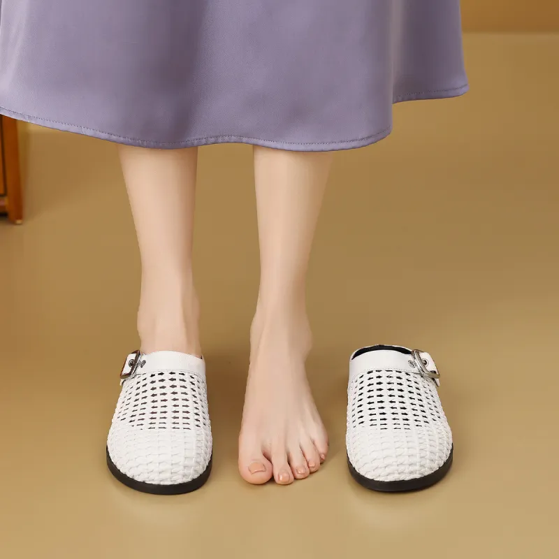 Mulinsen Stitching Cut Out Woven Abrasion Resistant Closed Toe Slippers Women's-5