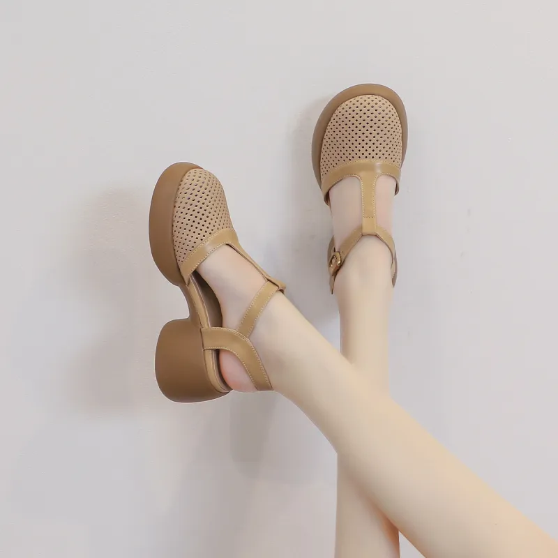 Mulinsen Rear Air Sandal Chunky Heel High Heels Approx. 6.5cm Women's-4