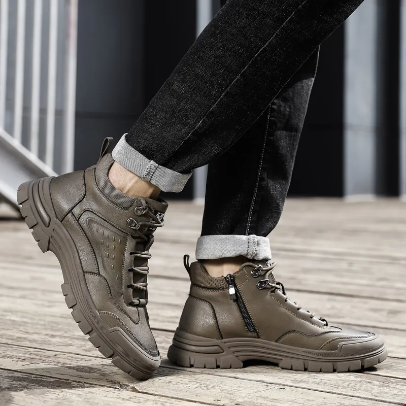 Mulinsen Work Boots Men High Top Black/Khaki-12