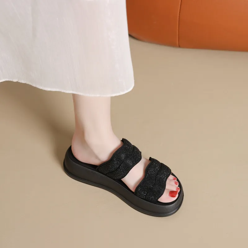 Mulinsen Stitching Rhinestone Abrasion Resistant Slide Slippers Women's-10