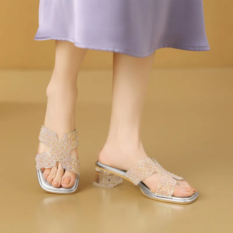 Mulinsen Stitching Rhinestone Abrasion Resistant Slide Slippers Women's-1