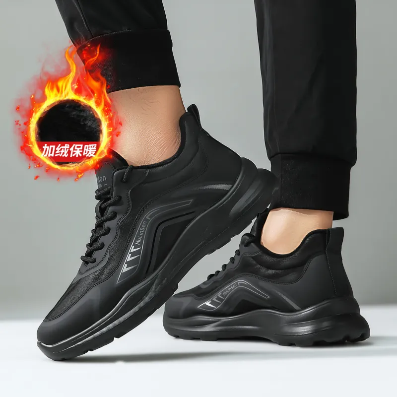 Mulinsen Insulated Shoe Warm Height Increasing Wear Resistant Lightweight Low Top Casual Shoes Men's Black-7
