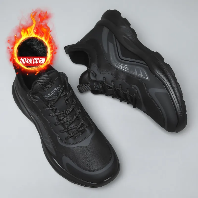 Mulinsen Insulated Shoe Warm Height Increasing Wear Resistant Lightweight Low Top Casual Shoes Men's Black-2