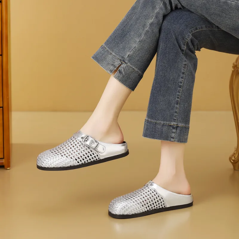 Mulinsen Stitching Cut Out Woven Abrasion Resistant Closed Toe Slippers Women's-8