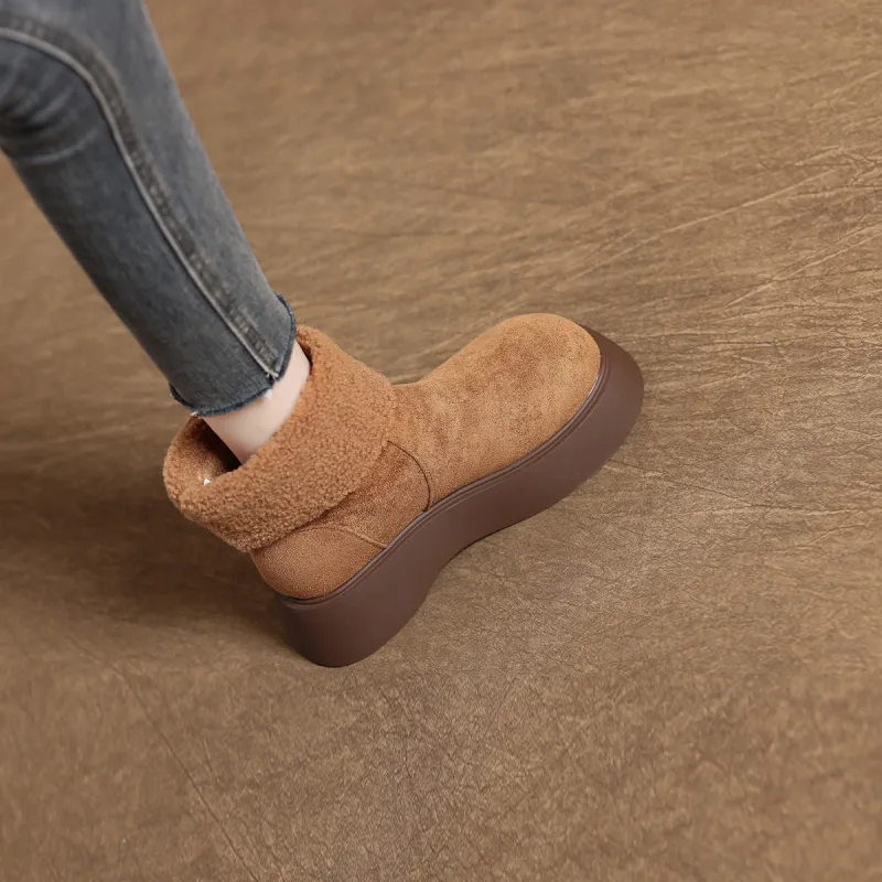 Mulinsen Classic Round Tip Comfortable Versatile Lightweight For The Feet Retro Texture Minimalist Style Warm Women's-4