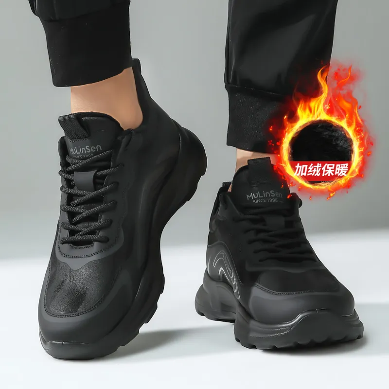 Mulinsen Insulated Shoe Warm Height Increasing Wear Resistant Lightweight Low Top Casual Shoes Men's Black-4