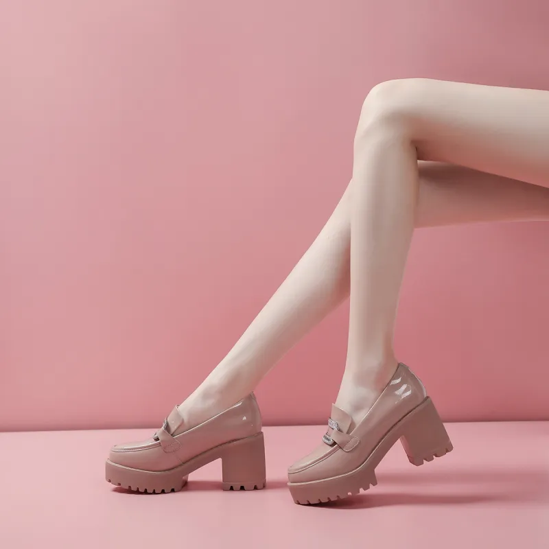 Mulinsen Chunky Heel High Heels 8.5cm Women's Nude-5