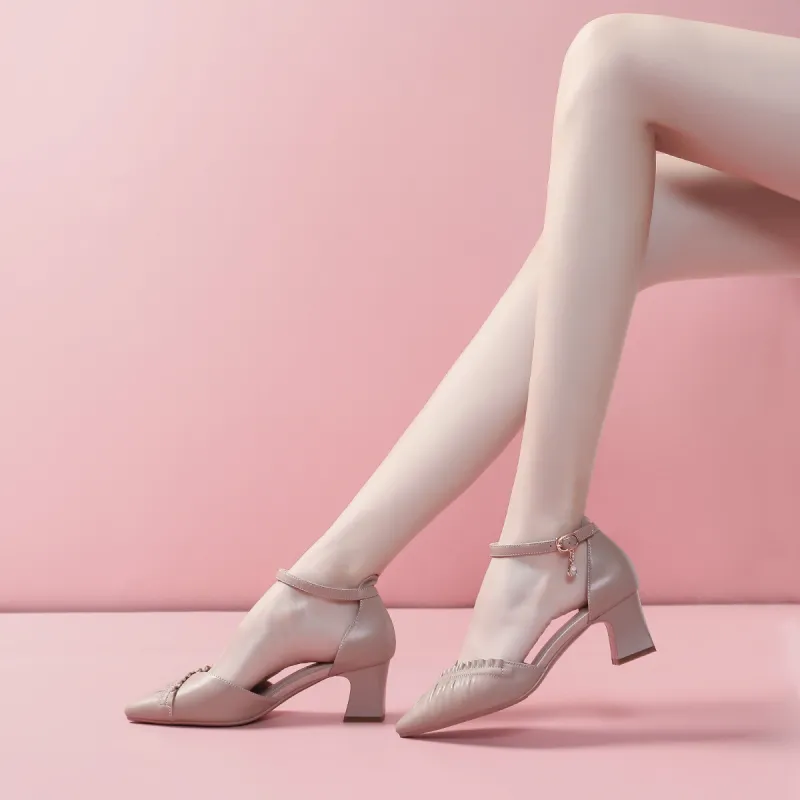 Mulinsen Chunky Heel High Heels 5CM Women's Nude-5