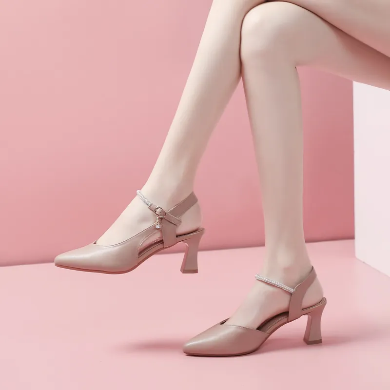 Mulinsen Chunky Heel High Heels 6.5cm Women's Nude-5