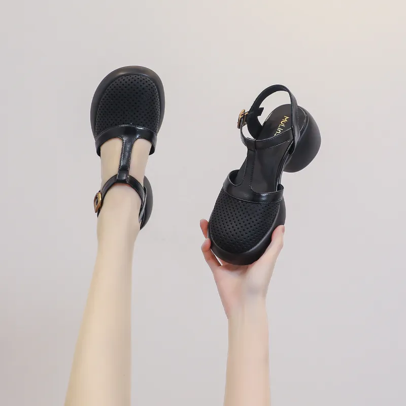 Mulinsen Rear Air Sandal Chunky Heel High Heels Approx. 6.5cm Women's-11