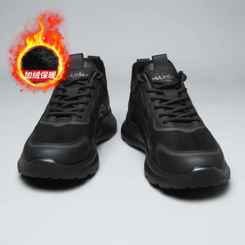 Mulinsen Insulated Shoe Warm Height Increasing Wear Resistant Lightweight Low Top Casual Shoes Men's Black-3