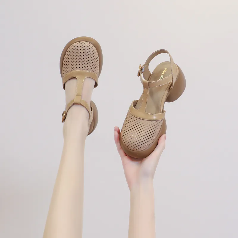 Mulinsen Rear Air Sandal Chunky Heel High Heels Approx. 6.5cm Women's-5