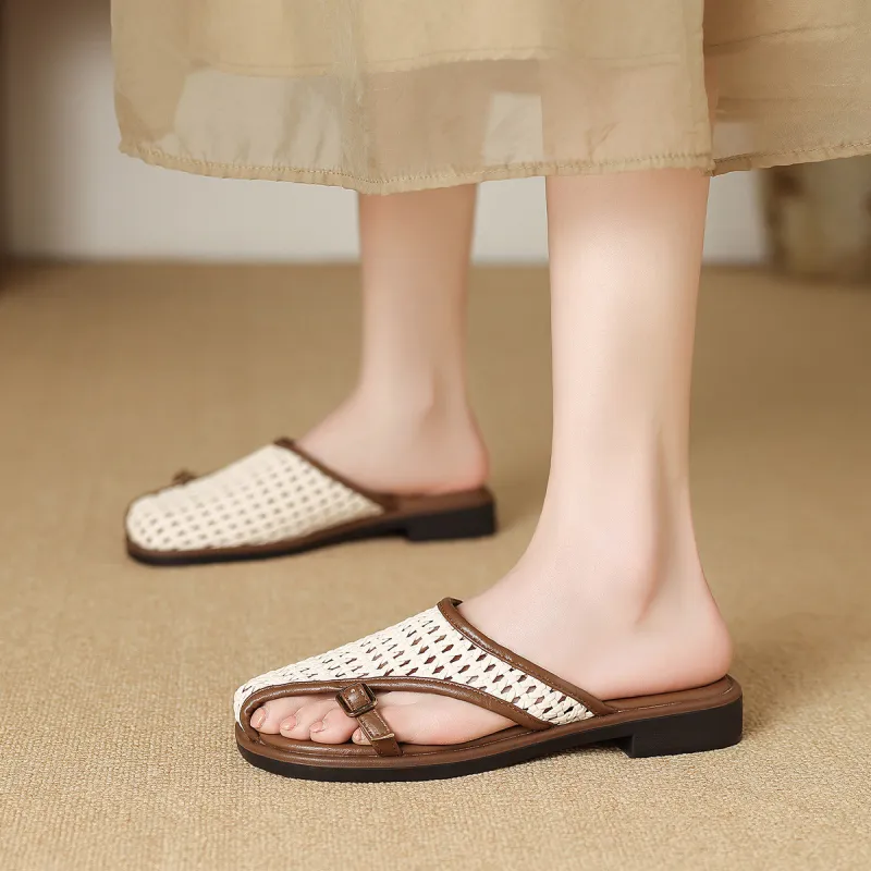 Mulinsen Rubber Sole Woven Stitching Abrasion Resistant Closed Toe Slippers Women's-3