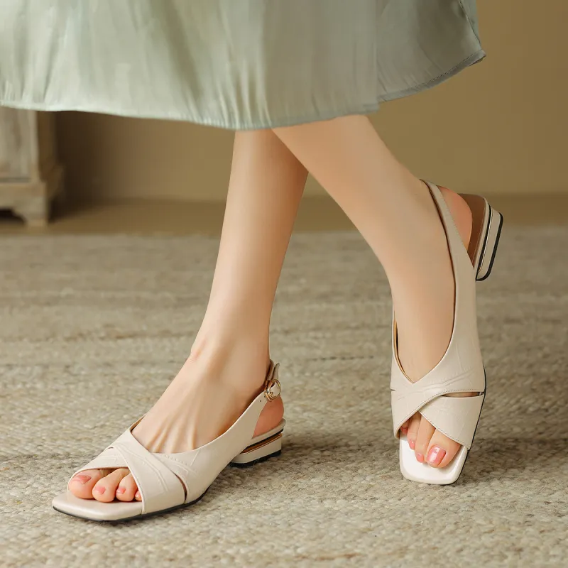 Mulinsen Rear Air Sandal Casual Single Shoes Approximately 2.2cm Women's Beige-3