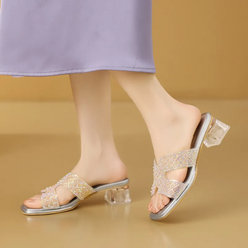 Mulinsen Stitching Rhinestone Abrasion Resistant Slide Slippers Women's-5