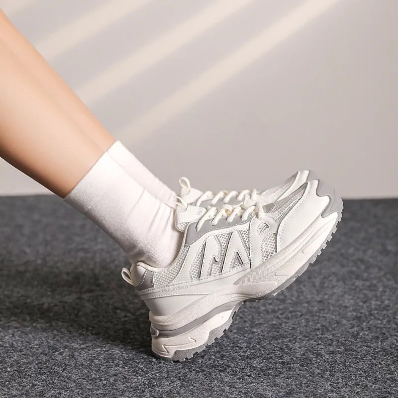Mulinsen Height Increasing Wear Resistant Lightweight Breathable Slip Resistant Low Top Chunky Sneakers Women's-6