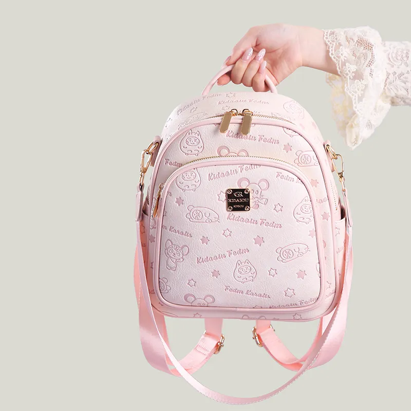 Carit&Koty Polyurethane PU Backpack Regular Women's Pink-3