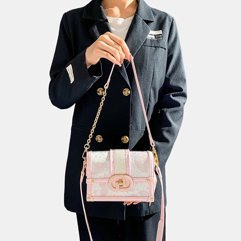 Carit&Koty Polyurethane Shoulder Bag Small Size Women's Pink/Gray-3