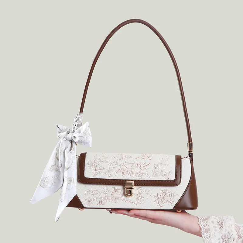 Carit&Koty Polyurethane Shoulder Bag Women's Brown/White-4
