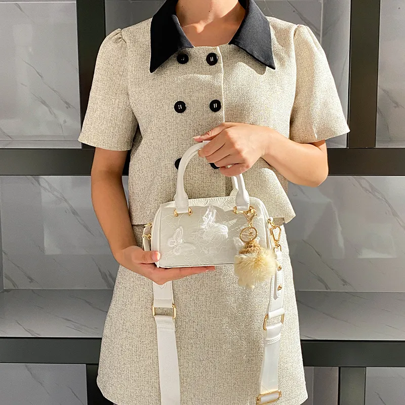 Carit&Koty Polyurethane Synthetic Leather Handbag Women's White Pink-5