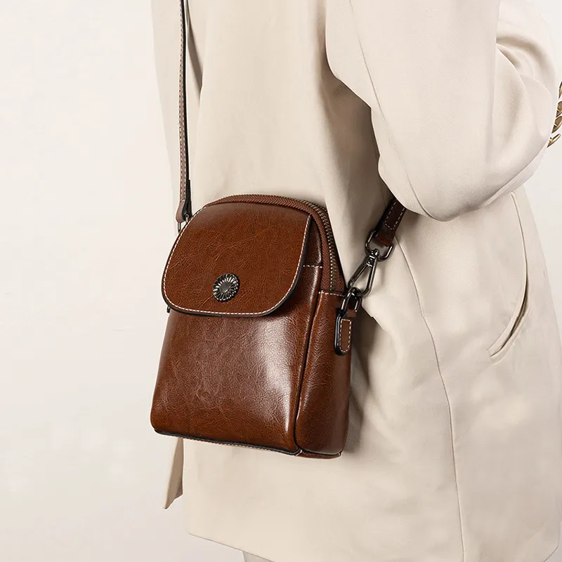 KAISER Cow Leather Crossbody Bag, Shoulder Bag Women's Coffee-4