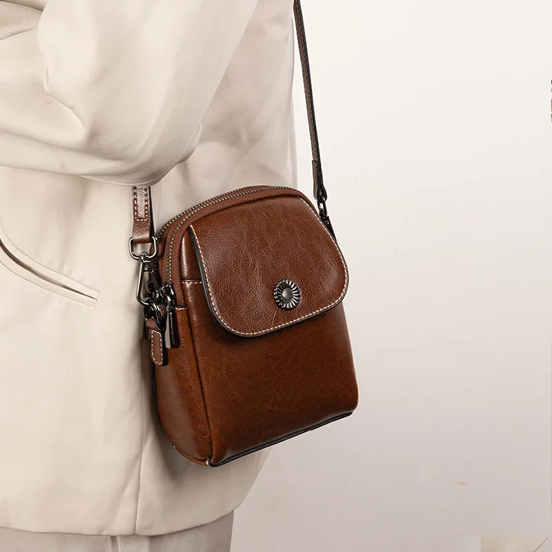 KAISER Cow Leather Crossbody Bag, Shoulder Bag Women's Coffee-3