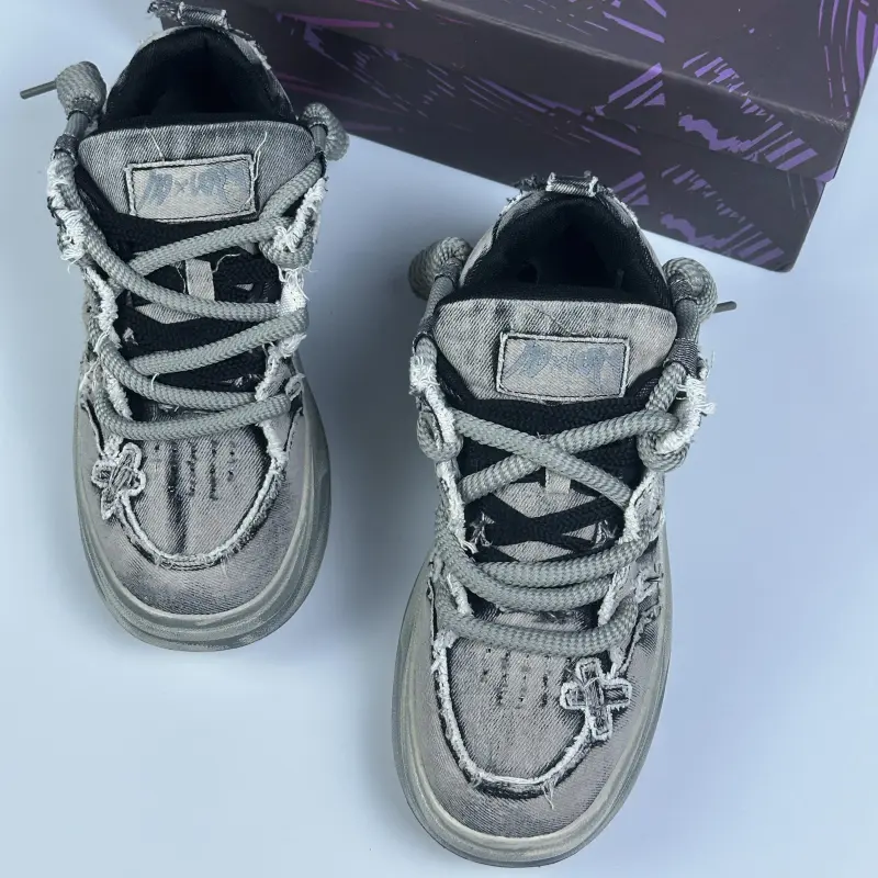 NOCOPY Cushioning Height Increasing Wear Resistant Slip Resistant Low Top Chunky Sneakers Unisex Washed Black-4