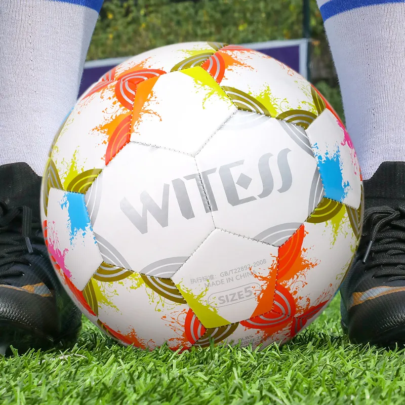 WITESS Size 5 Soccer PVC Machine Stitched Soccer Ball Unisex Multicolor Ink Splatter-5