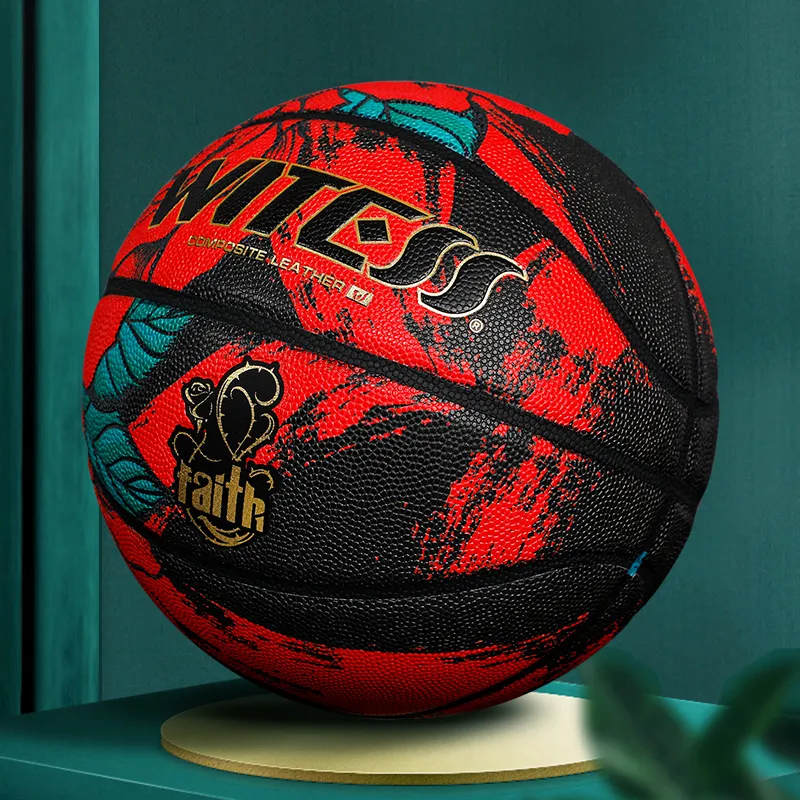 WITESS PU Basketball Red Black Size 7 Training Match Men's-2