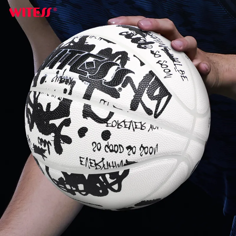 WITESS PU Basketball Black Or White Size 7 Training Unisex-6