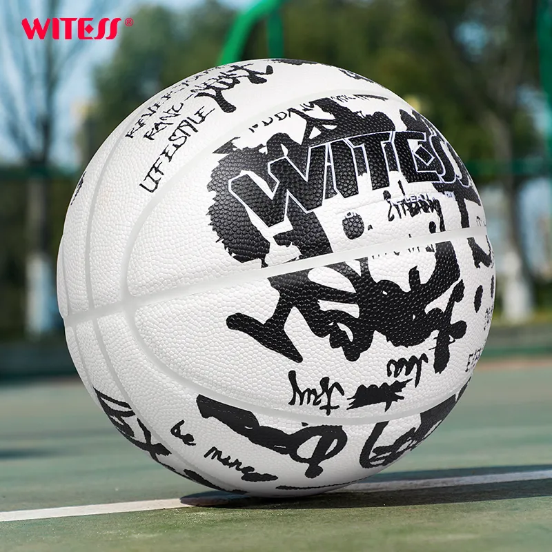 WITESS PU Basketball Black Or White Size 7 Training Unisex-7