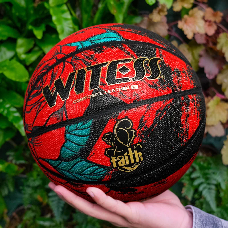 WITESS PU Basketball Red Black Size 7 Training Match Men's-3