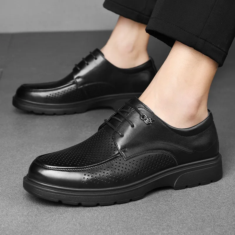 HLA Dress Shoes Men Low Top Black-11