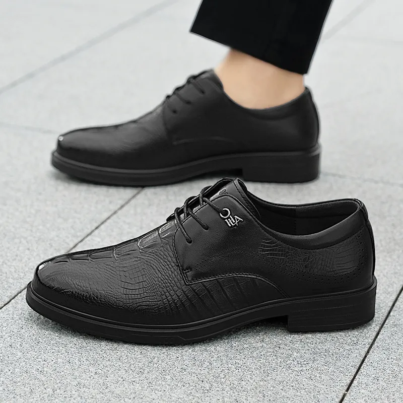 HLA Dress Shoes Men Low Top Black-5