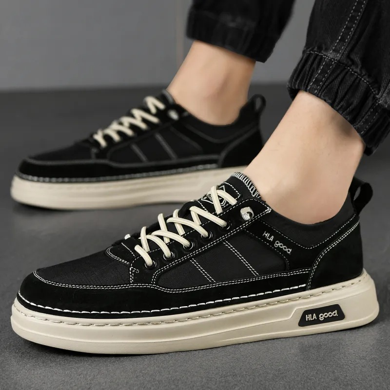 HLA Canvas Shoes Men Low Top Sand Black-5