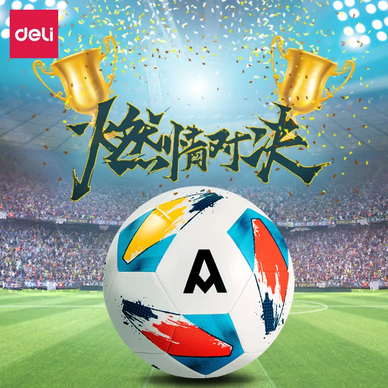 Deli x ANGENAITE Size 5 Soccer TPU Machine Stitched Soccer Ball Unisex Red Yellow Multicolor-1