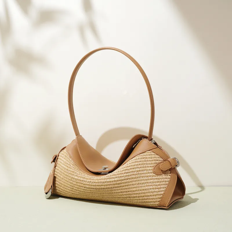 COURONNE Cow Leather With Straw Woven Crossbody Bag, Shoulder Bag Women's Multicolor-8