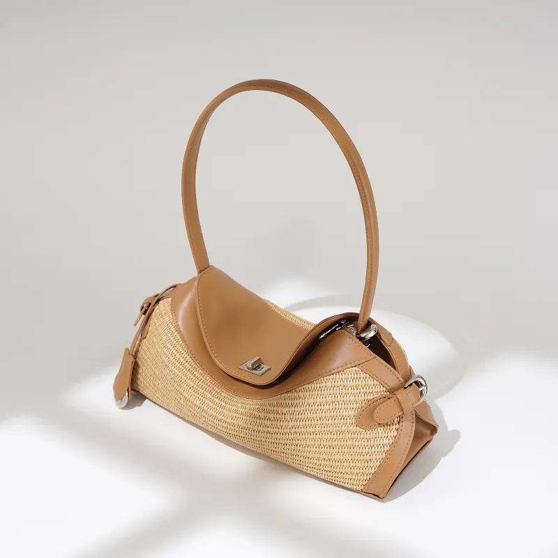 COURONNE Cow Leather With Straw Woven Crossbody Bag, Shoulder Bag Women's Multicolor-6