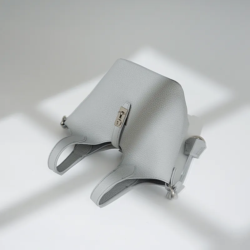 COURONNE Top Grain Cow Leather Handbag Women's Light Gray/Milkshake Pink/Black/Chick Yellow-6
