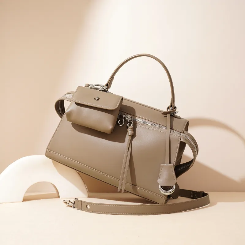 COURONNE Cow Leather Handbag Regular Women's Almond Brown-9